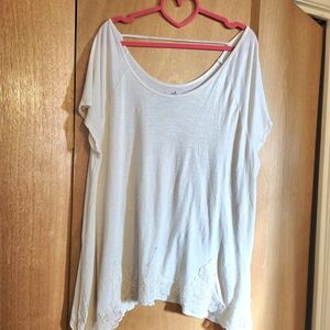 Pink Rose White Lace Accent Blouse